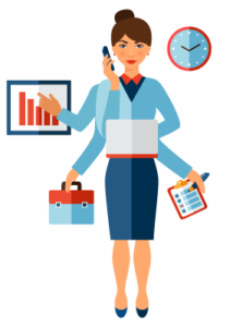 image of a busy woman doing multiple things